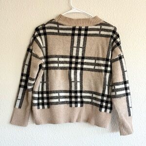 Elegant Beige Plaid Turtleneck Sweater Designer Inspired Look